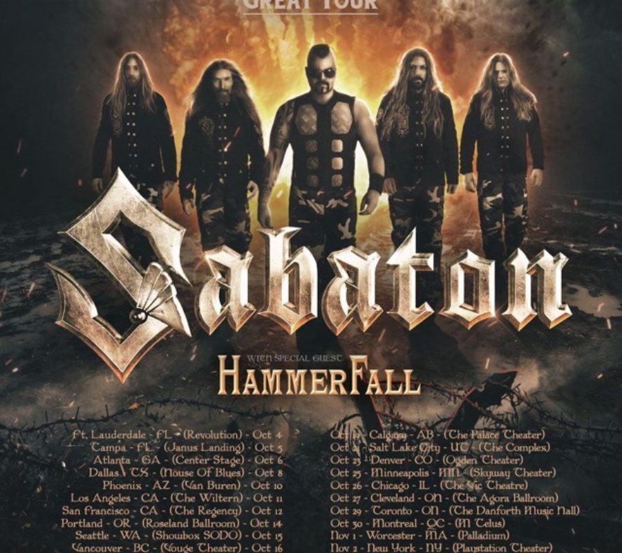 SABATON – announce North American tour with HAMMERFALL