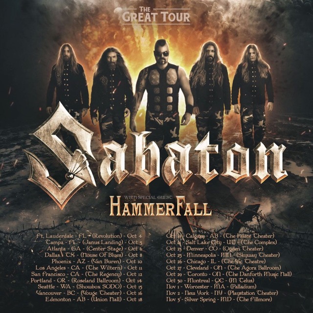 SABATON announce North American tour with HAMMERFALL KICK ASS Forever