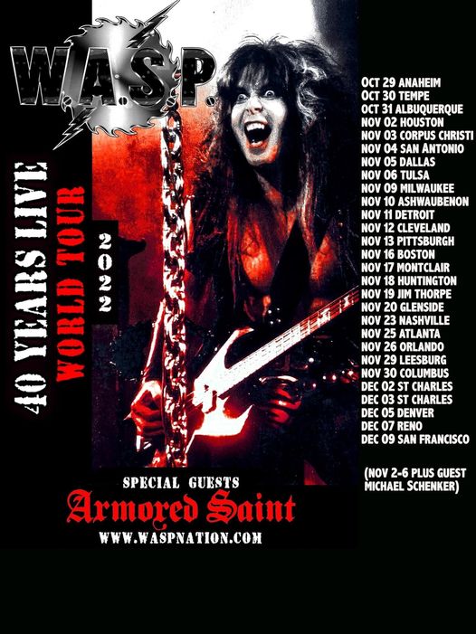 W.A.S.P. & ARMORED SAINT announce Tour Dates for 2022 WASP 